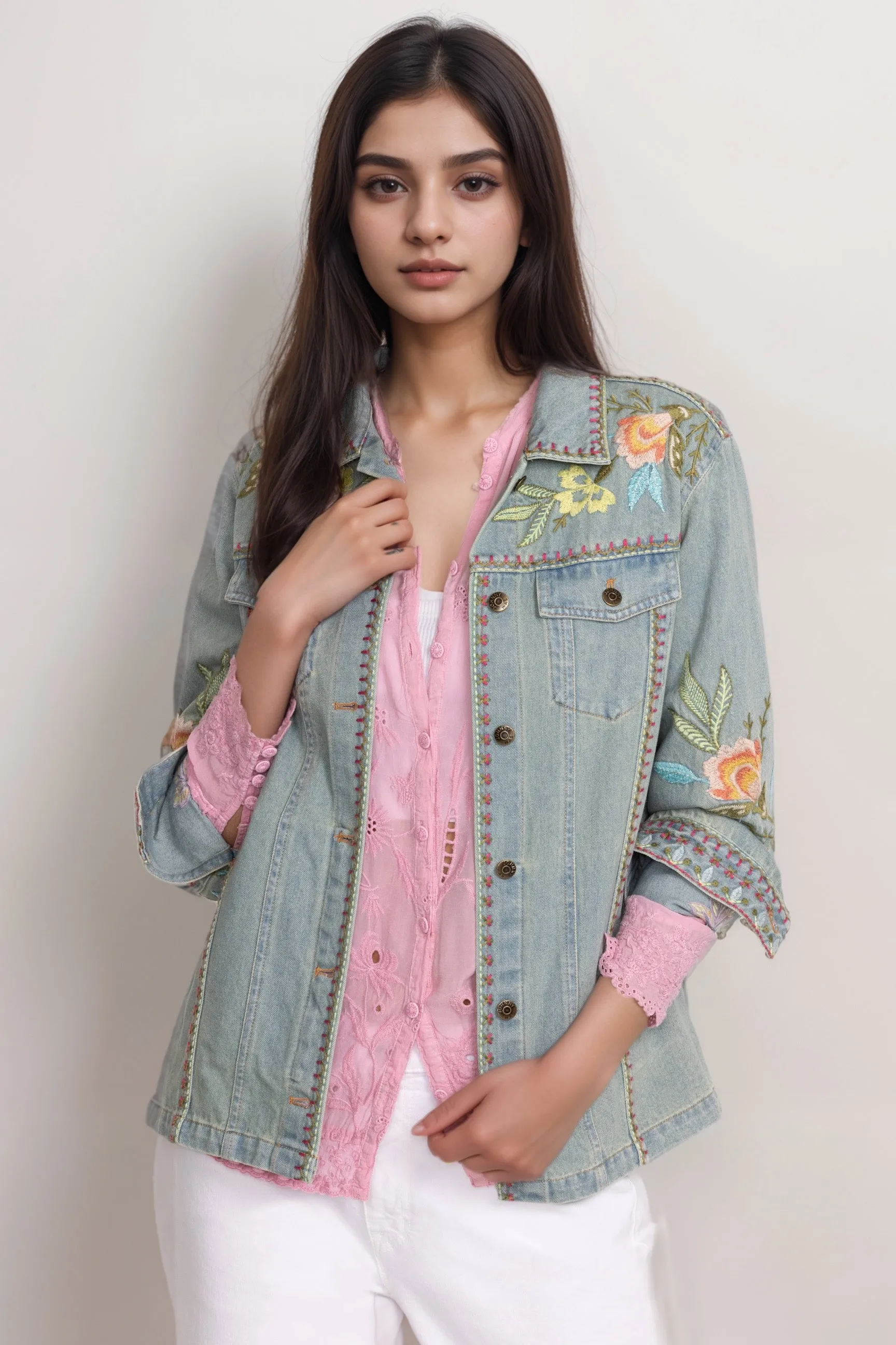 Johnny Was Workshop Camellia Oversized Denim Jacket W44724