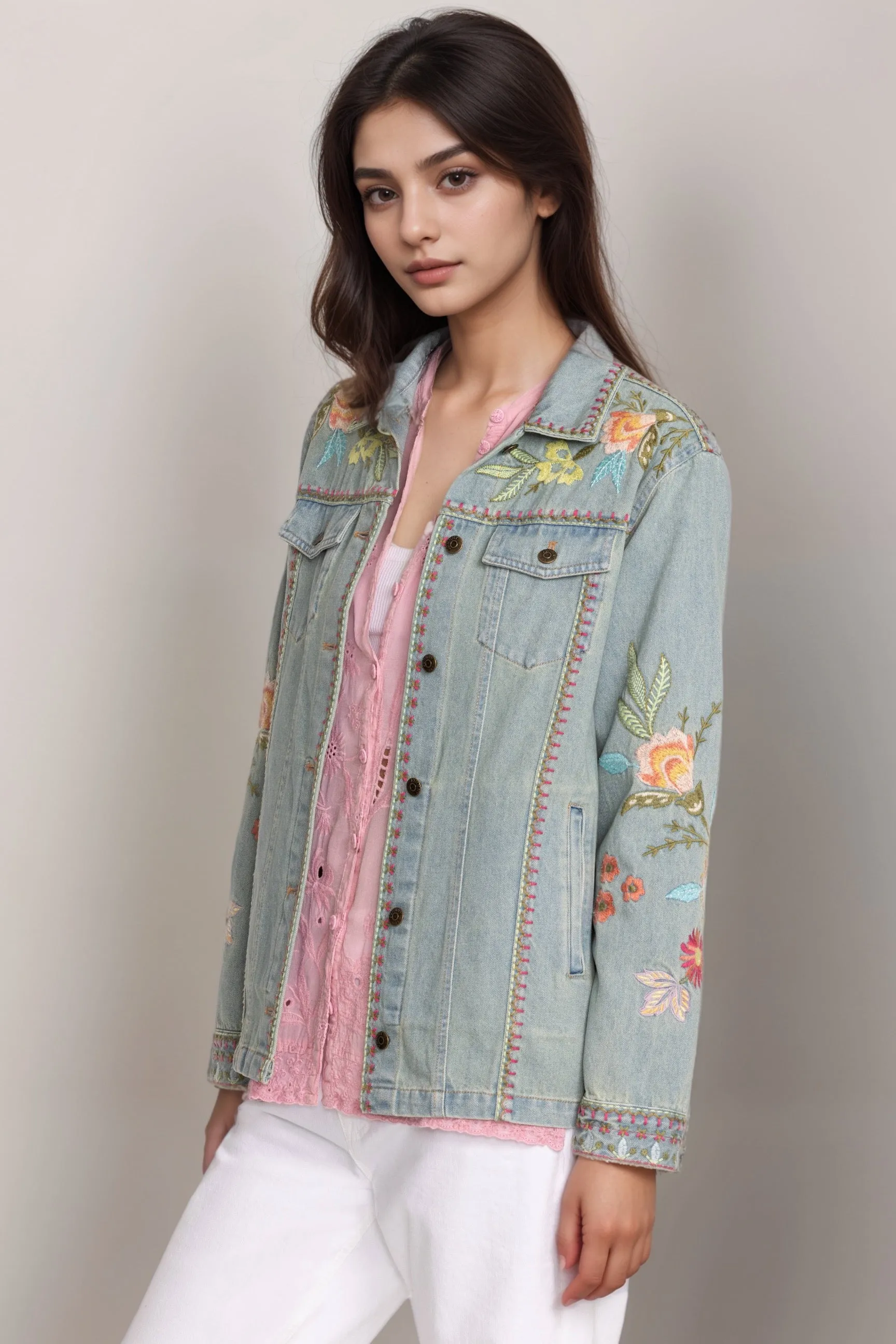 Johnny Was Workshop Camellia Oversized Denim Jacket W44724