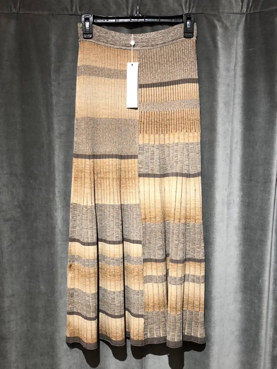 Jonathan Simkhai Espresso Striped Midi A line Sweater Skirt