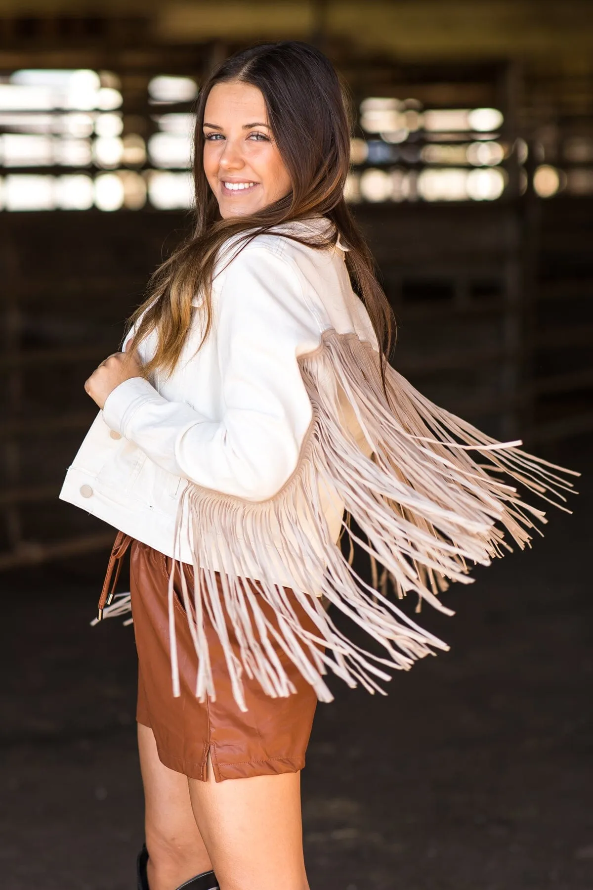 Judy Blue Off White Denim Jacket With Fringe