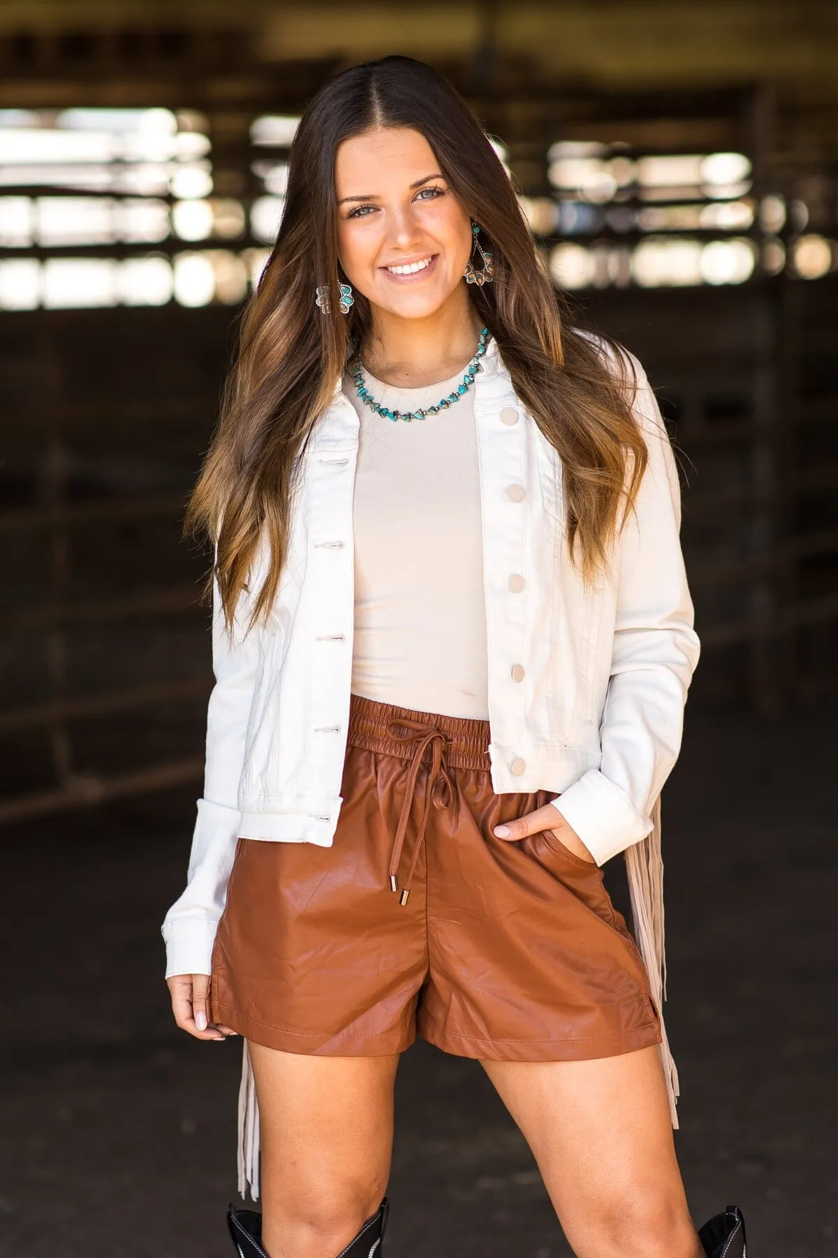 Judy Blue Off White Denim Jacket With Fringe