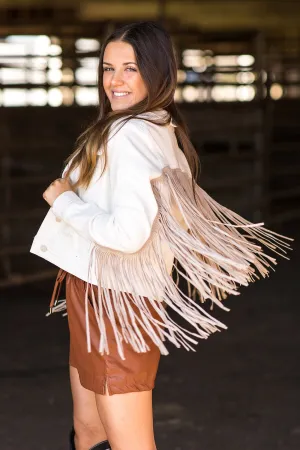 Judy Blue Off White Denim Jacket With Fringe