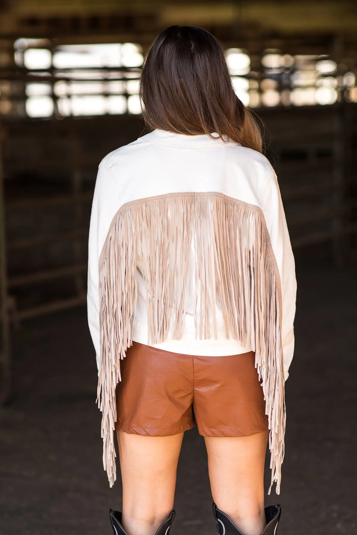 Judy Blue Off White Denim Jacket With Fringe