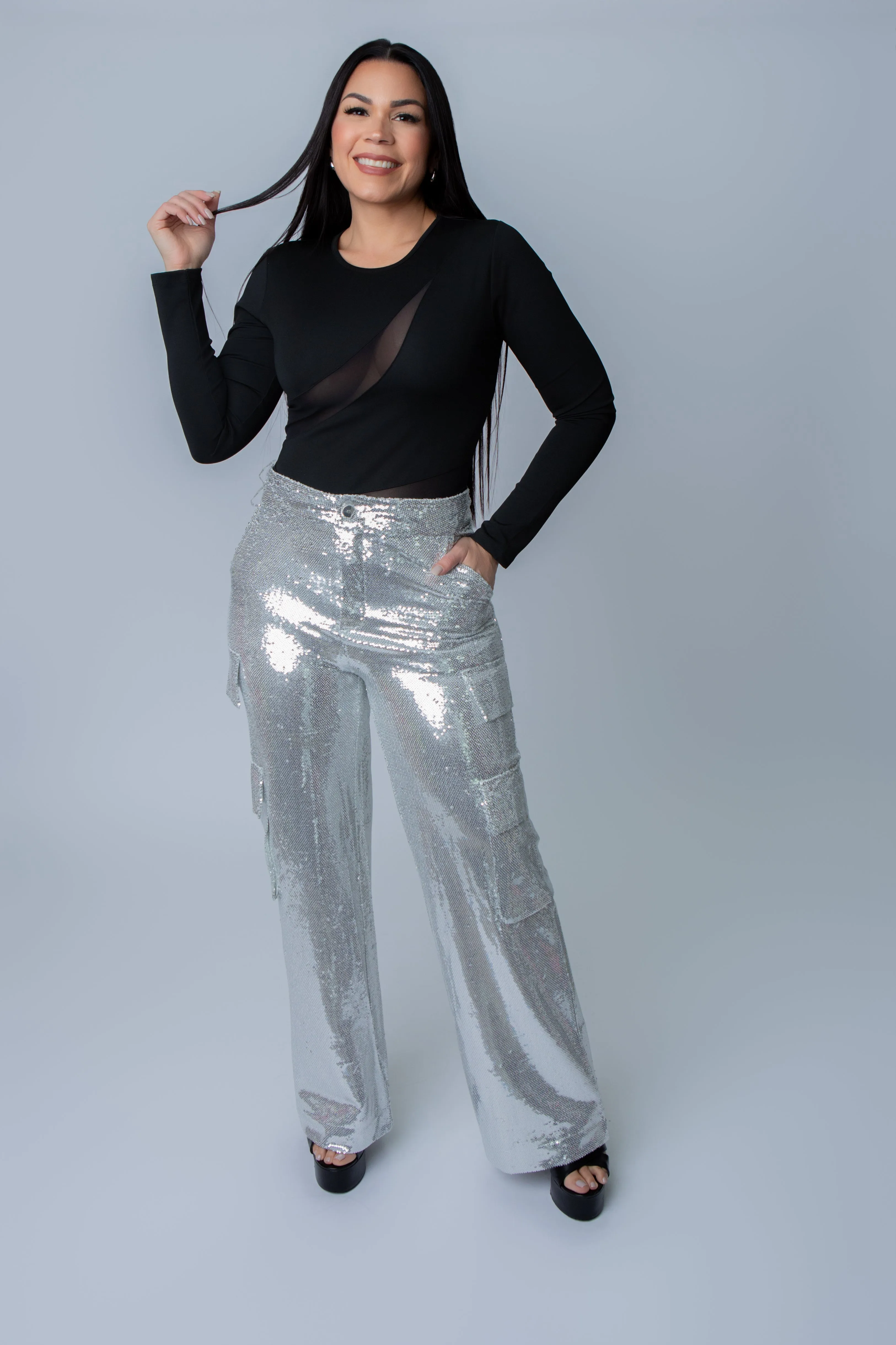 JULISSA SEQUIN CARGO PANTS