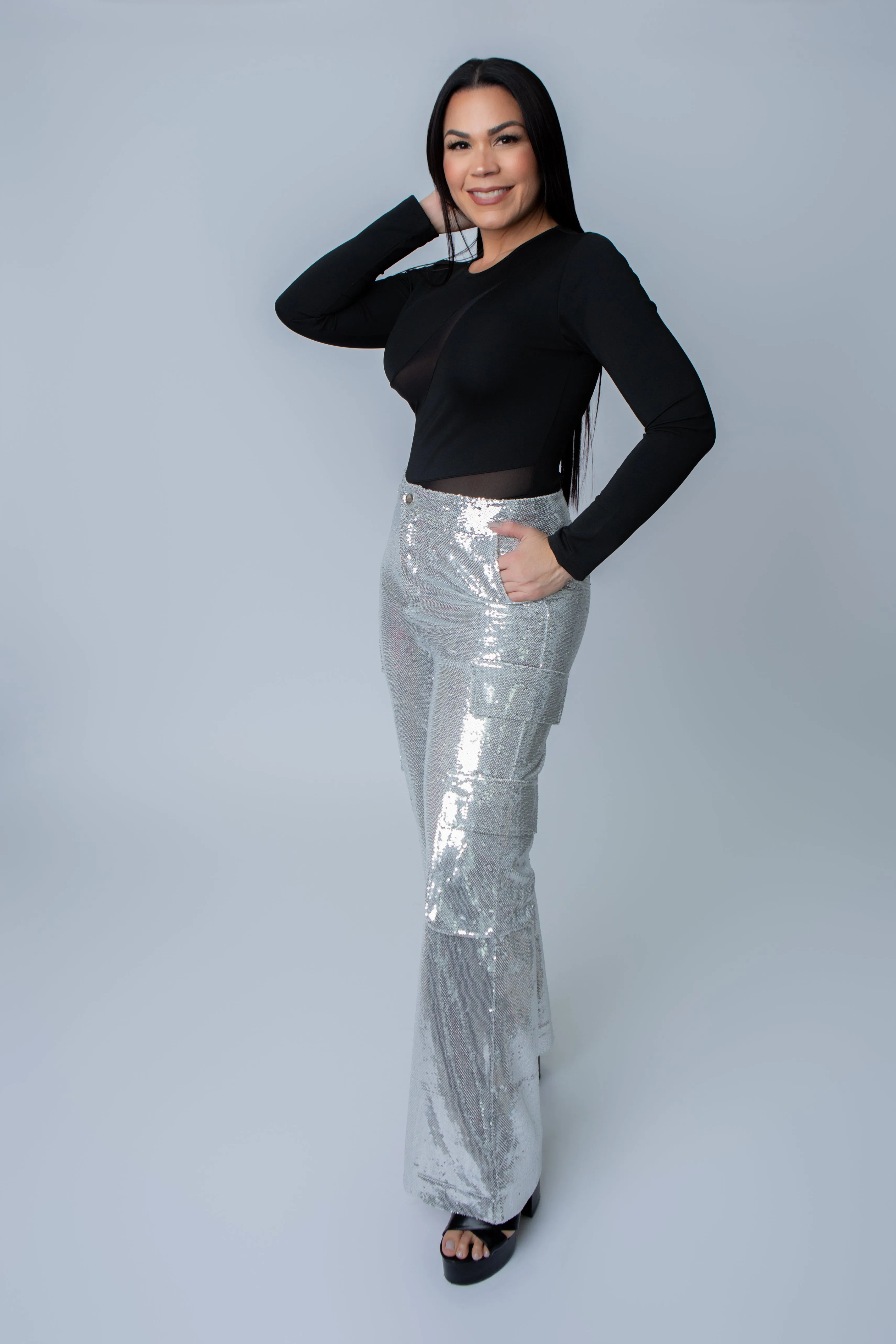 JULISSA SEQUIN CARGO PANTS