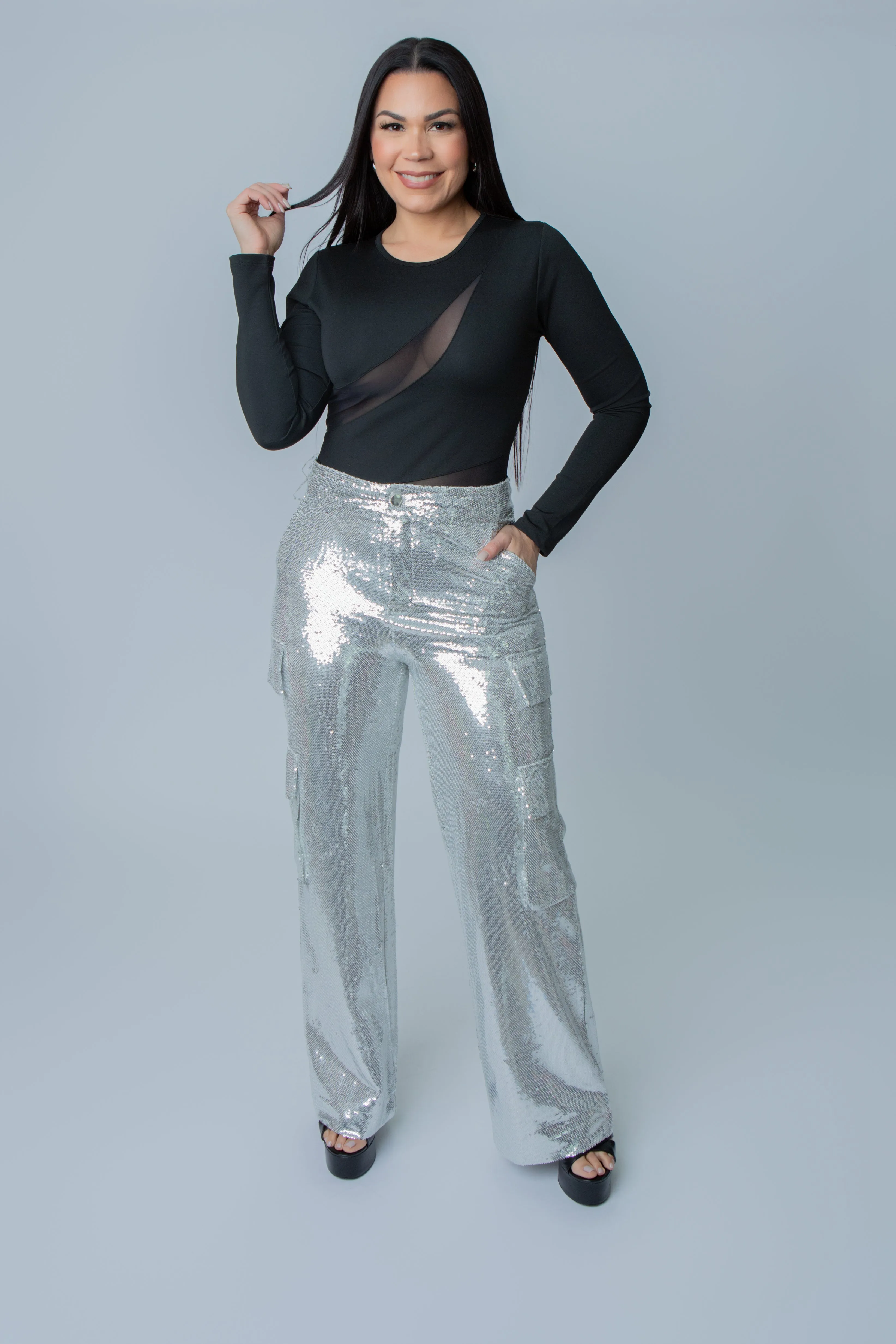 JULISSA SEQUIN CARGO PANTS