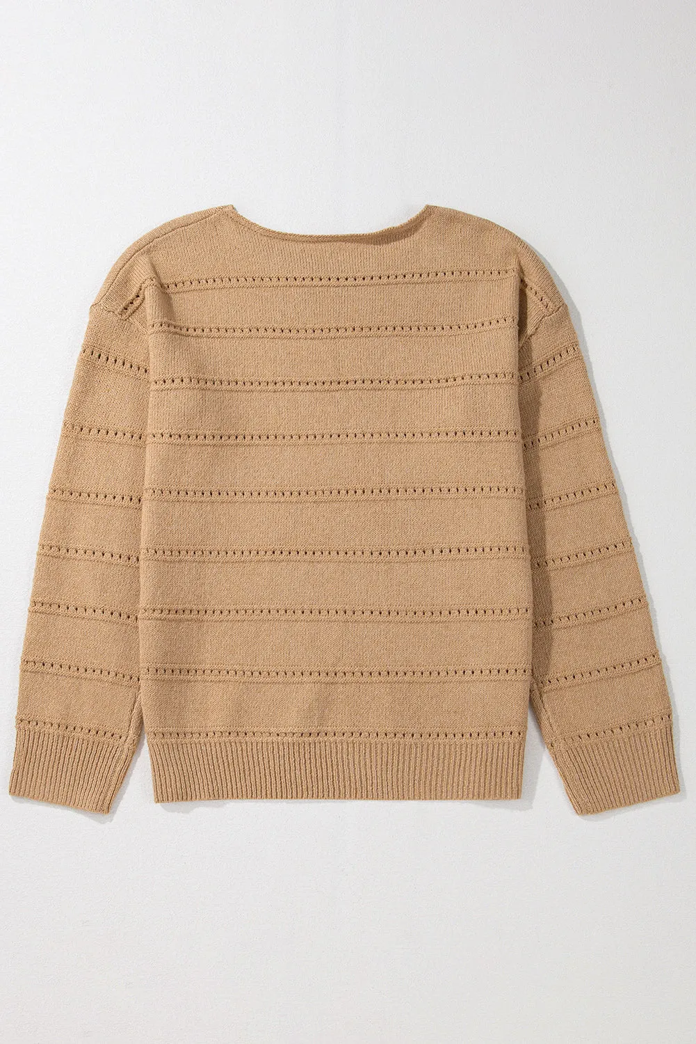 KaleaBoutique Boat Neck Drop Shoulder Pointelle Knit Sweater