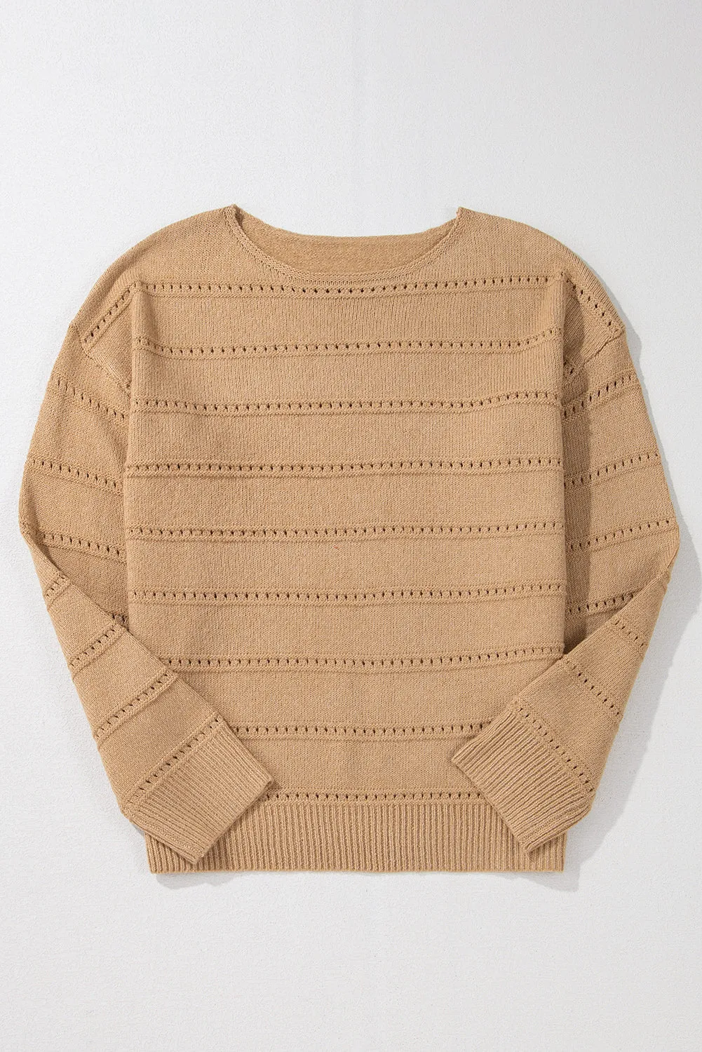 KaleaBoutique Boat Neck Drop Shoulder Pointelle Knit Sweater