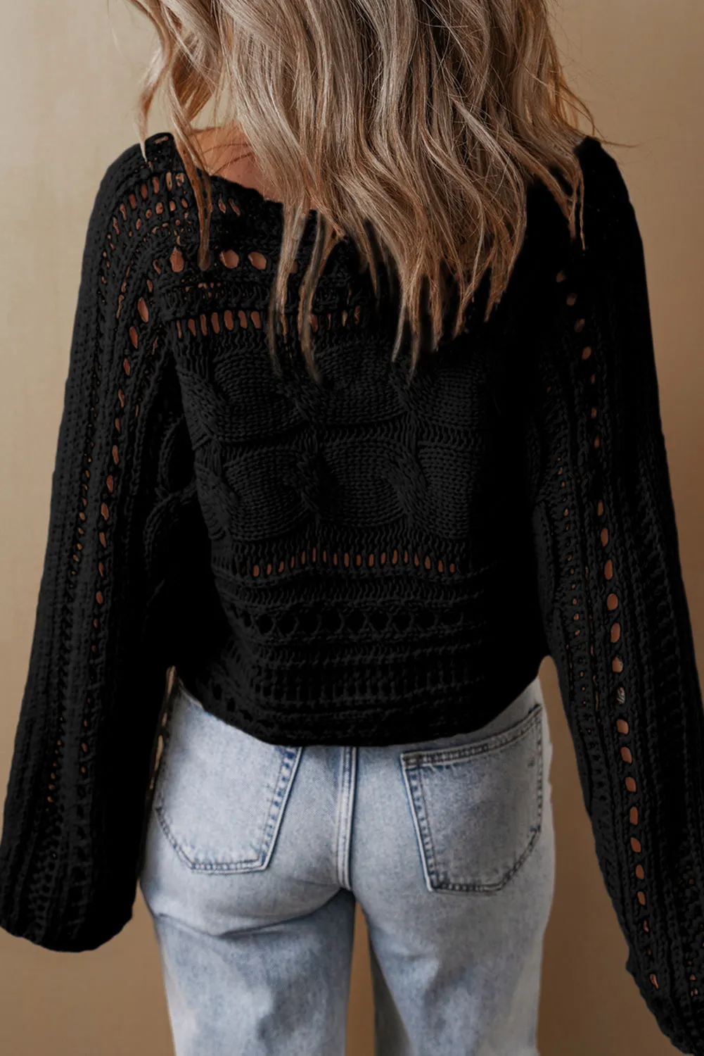 KaleaBoutique Hollow-out Cable Knit Cropped Sweater