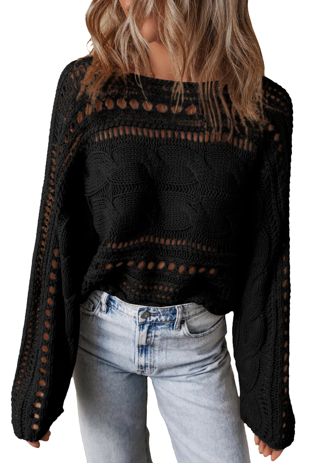 KaleaBoutique Hollow-out Cable Knit Cropped Sweater