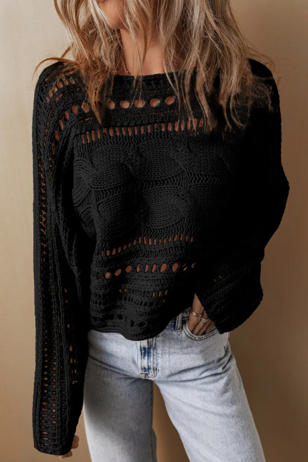 KaleaBoutique Hollow-out Cable Knit Cropped Sweater