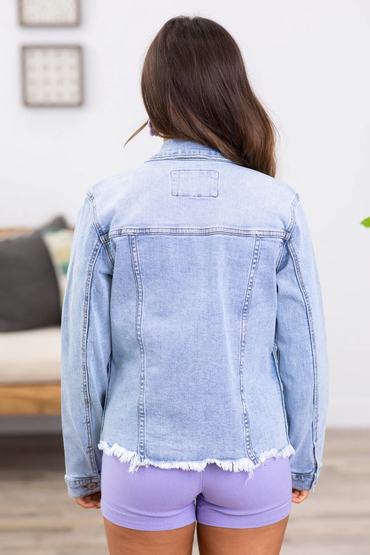 KanCan Light Wash Fray Hem Denim Jacket