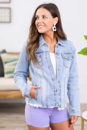 KanCan Light Wash Fray Hem Denim Jacket