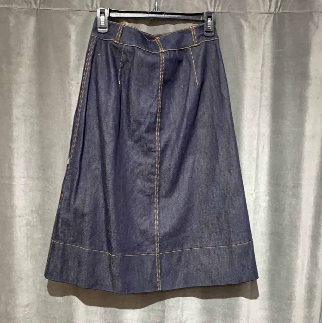 Kate Spade Denim Floral Embroidered A Line Denim Button Skirt