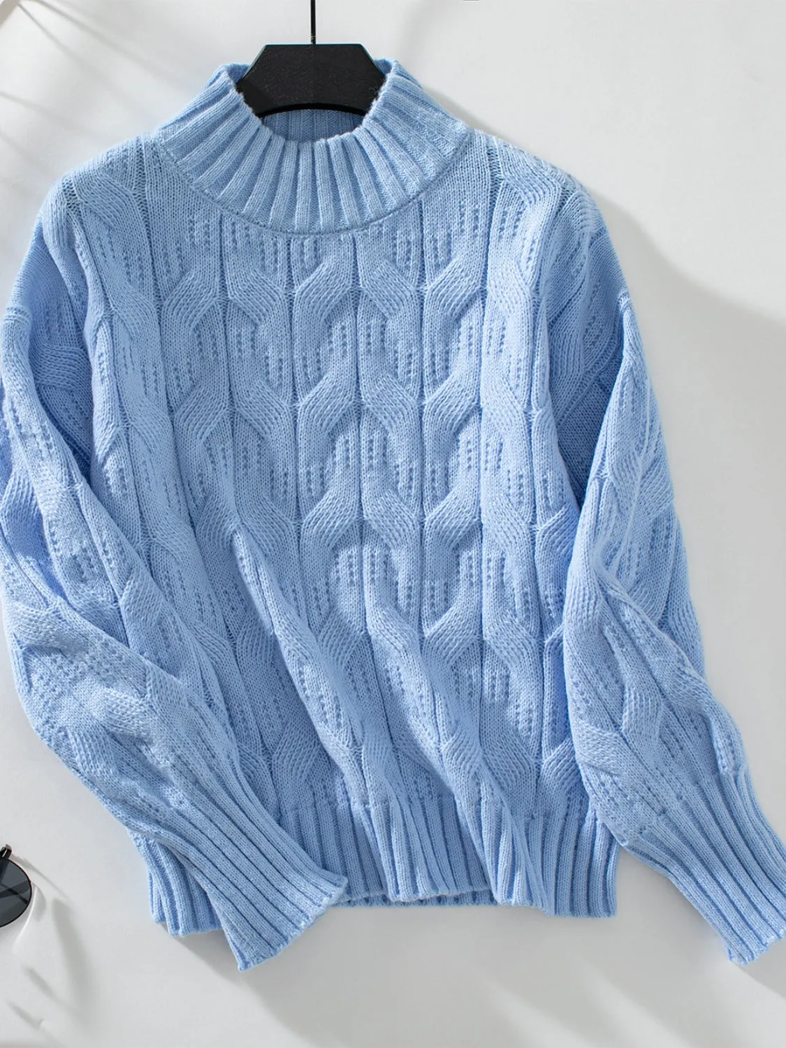 Katrina Cable Knit Mock Neck Long Sleeve Sweater