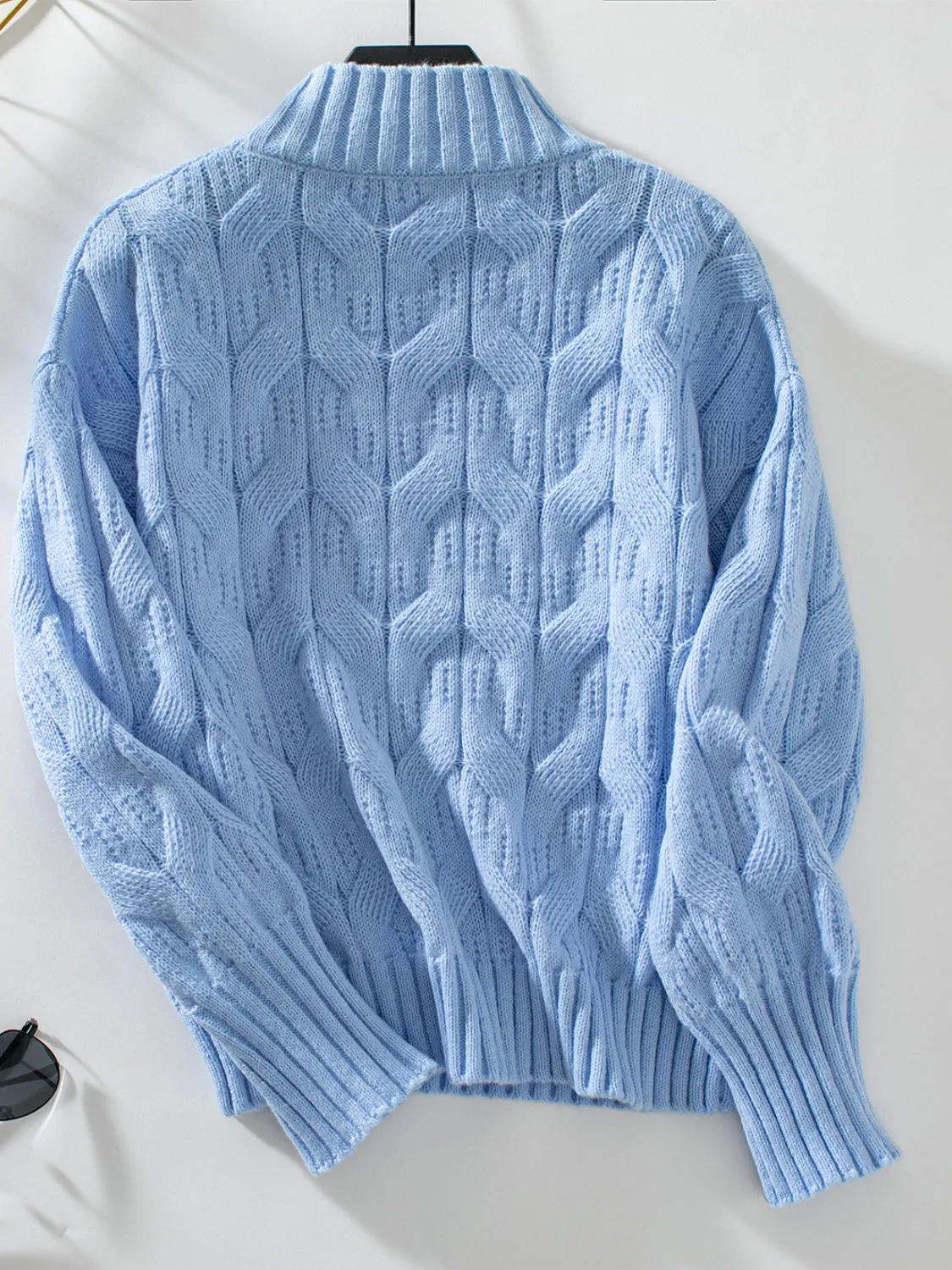 Katrina Cable Knit Mock Neck Long Sleeve Sweater