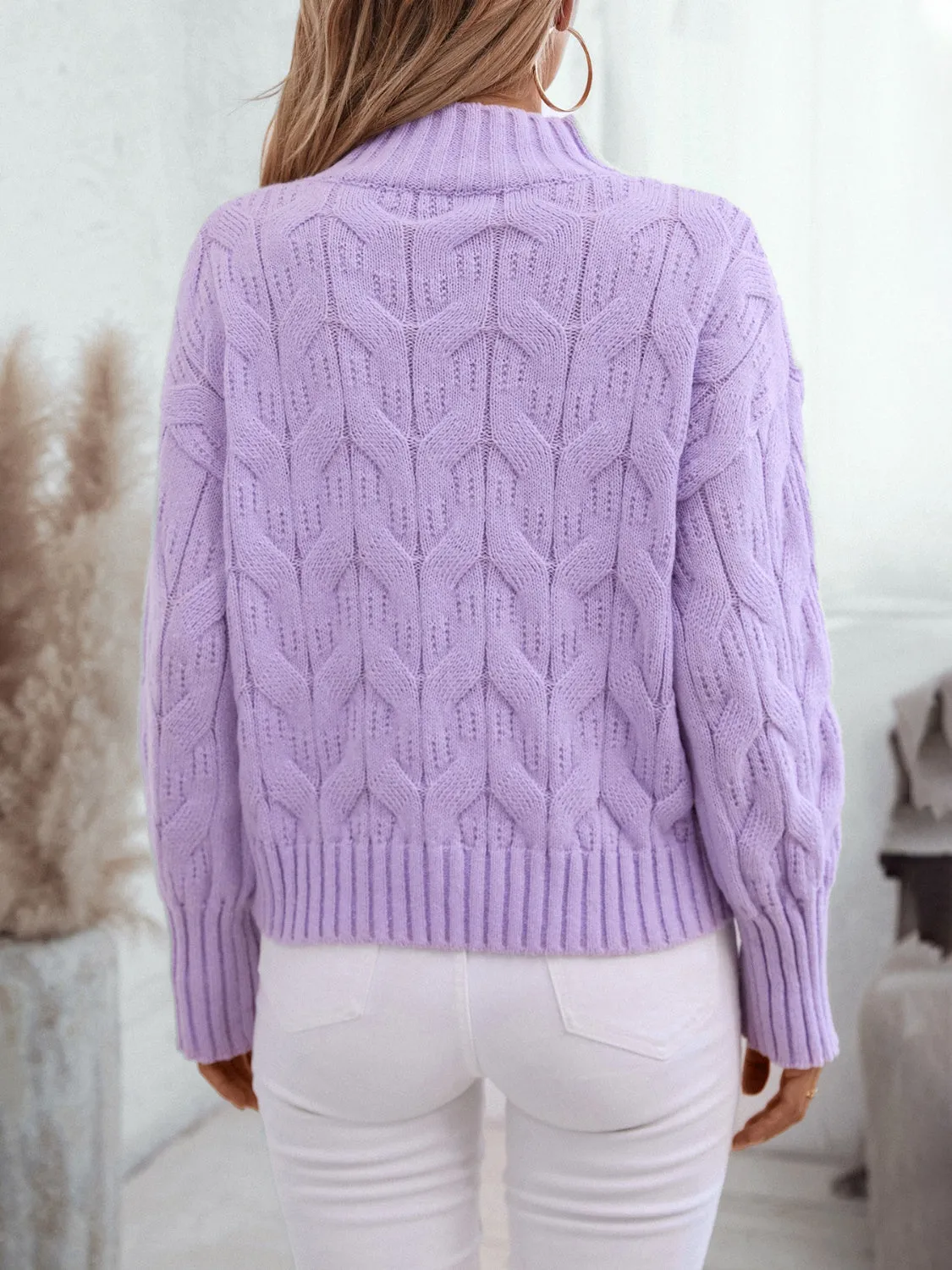 Katrina Cable Knit Mock Neck Long Sleeve Sweater