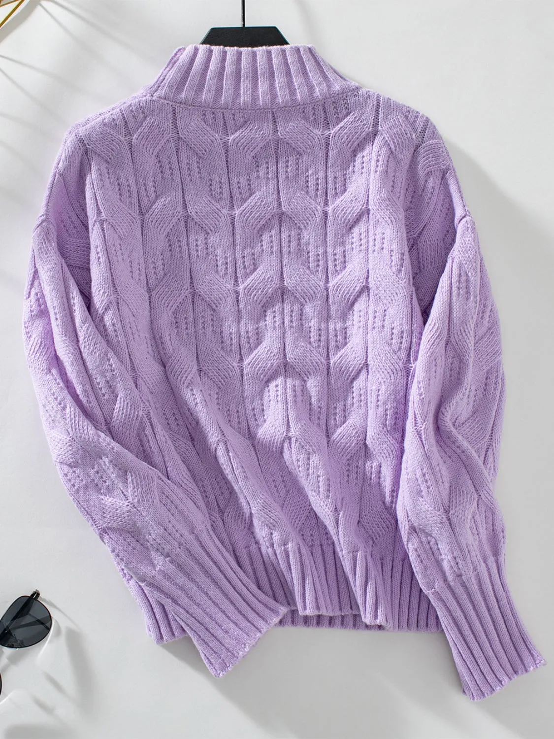 Katrina Cable Knit Mock Neck Long Sleeve Sweater