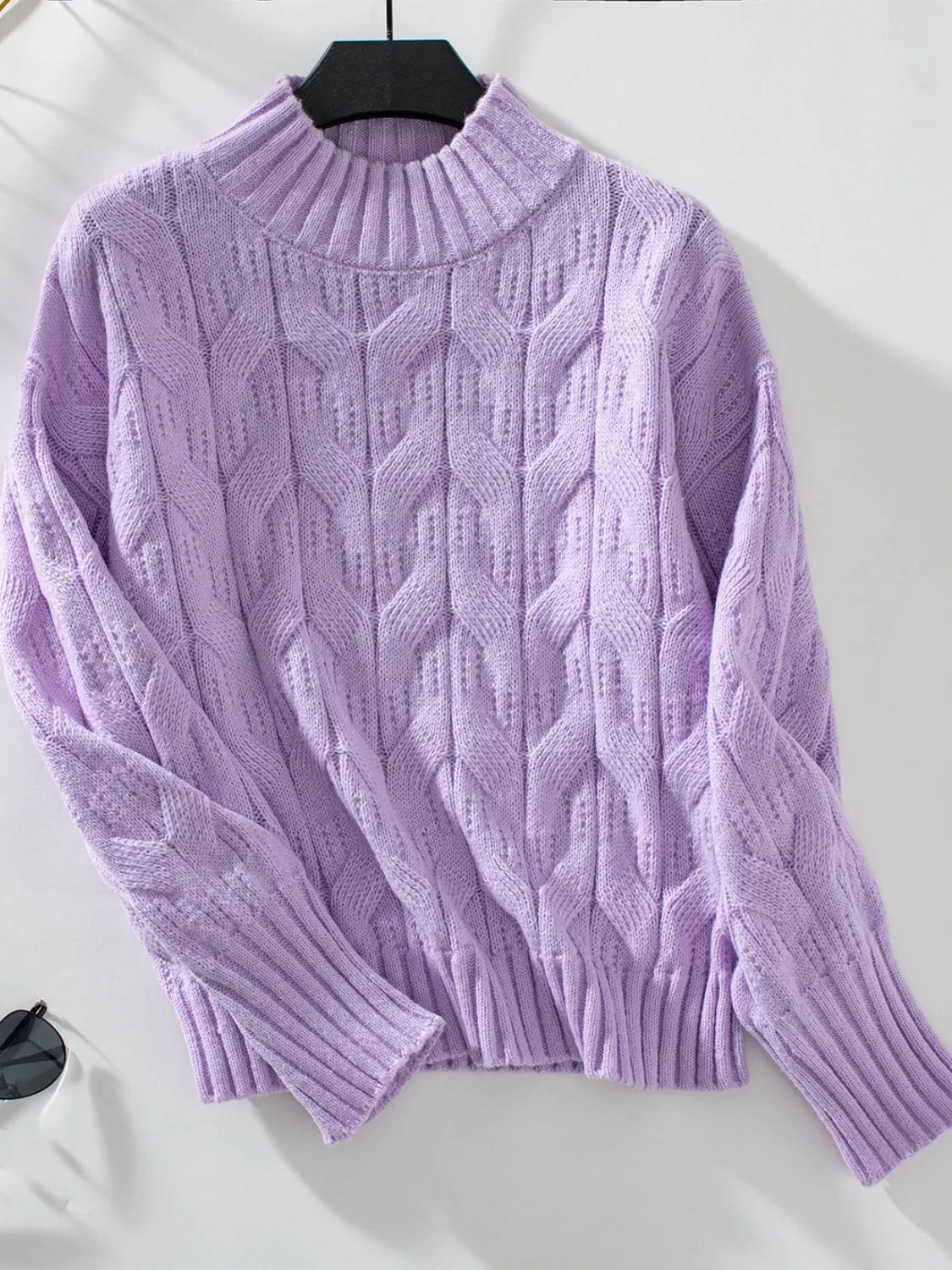 Katrina Cable Knit Mock Neck Long Sleeve Sweater