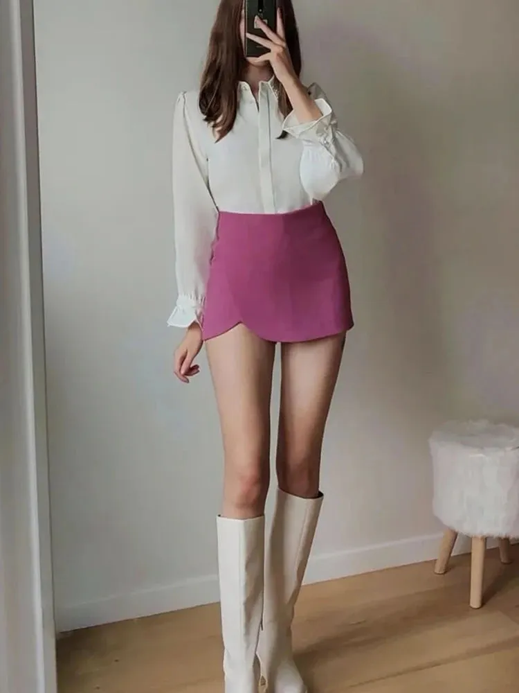 Khaki Asymmetric Mini Shorts Skirts