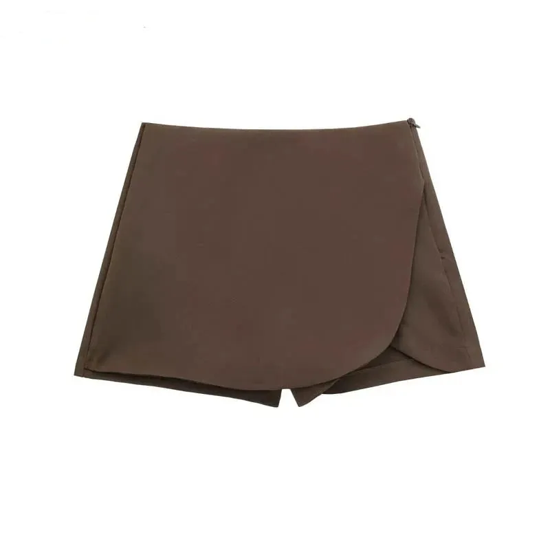 Khaki Asymmetric Mini Shorts Skirts