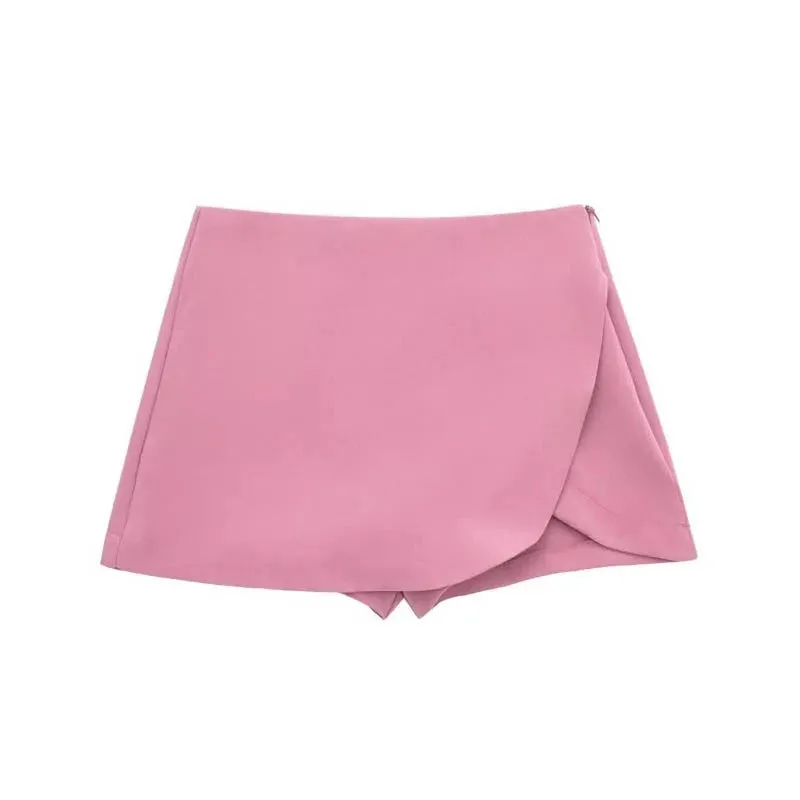 Khaki Asymmetric Mini Shorts Skirts