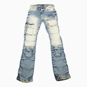 Kid's Cargo Distre Stacked Denim Pant