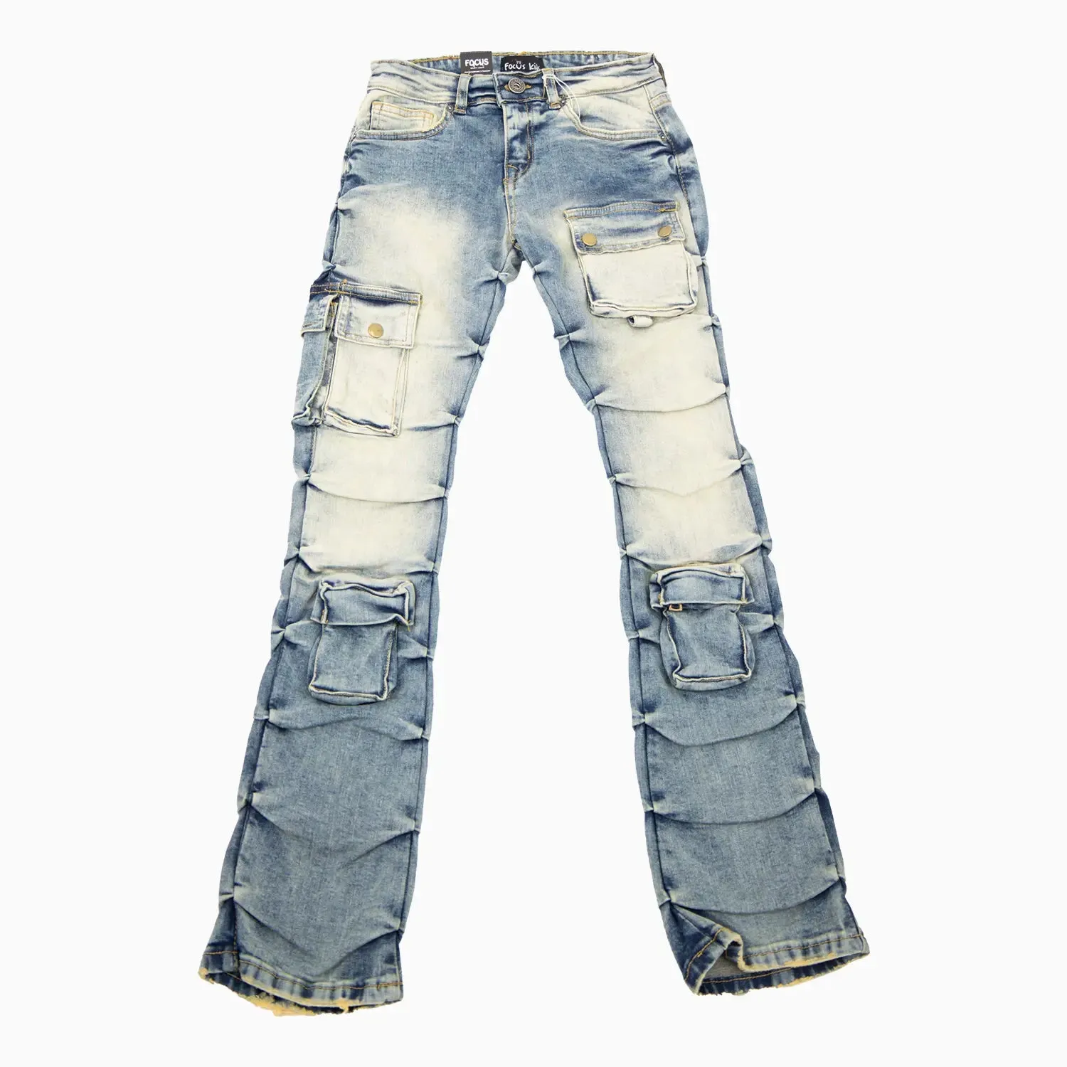 Kid's Cargo Distre Stacked Denim Pant
