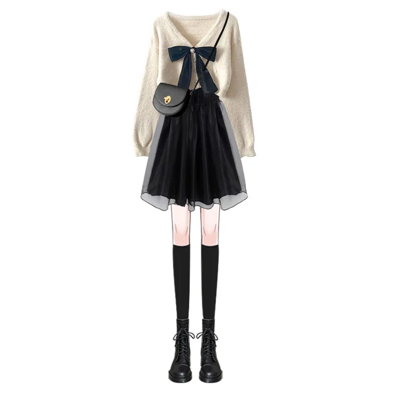 Knitted sweater   suspender dress 2-piece set UB98568