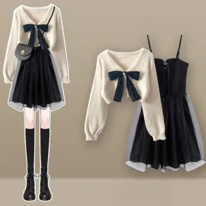 Knitted sweater   suspender dress 2-piece set UB98568