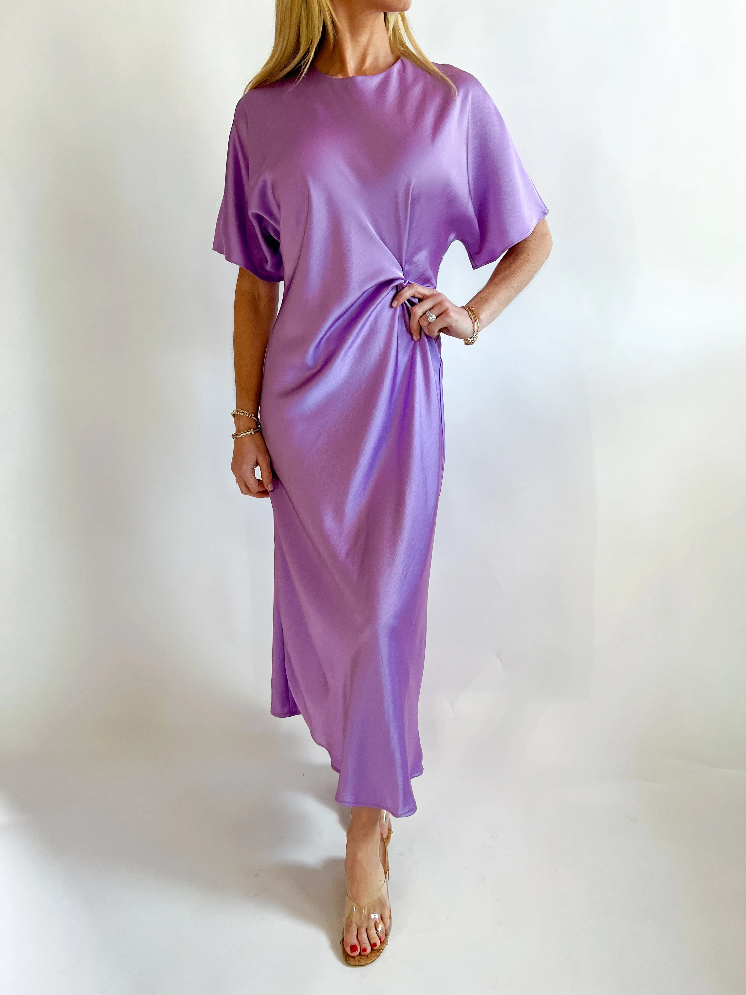 Knotted Satin Midi Dress