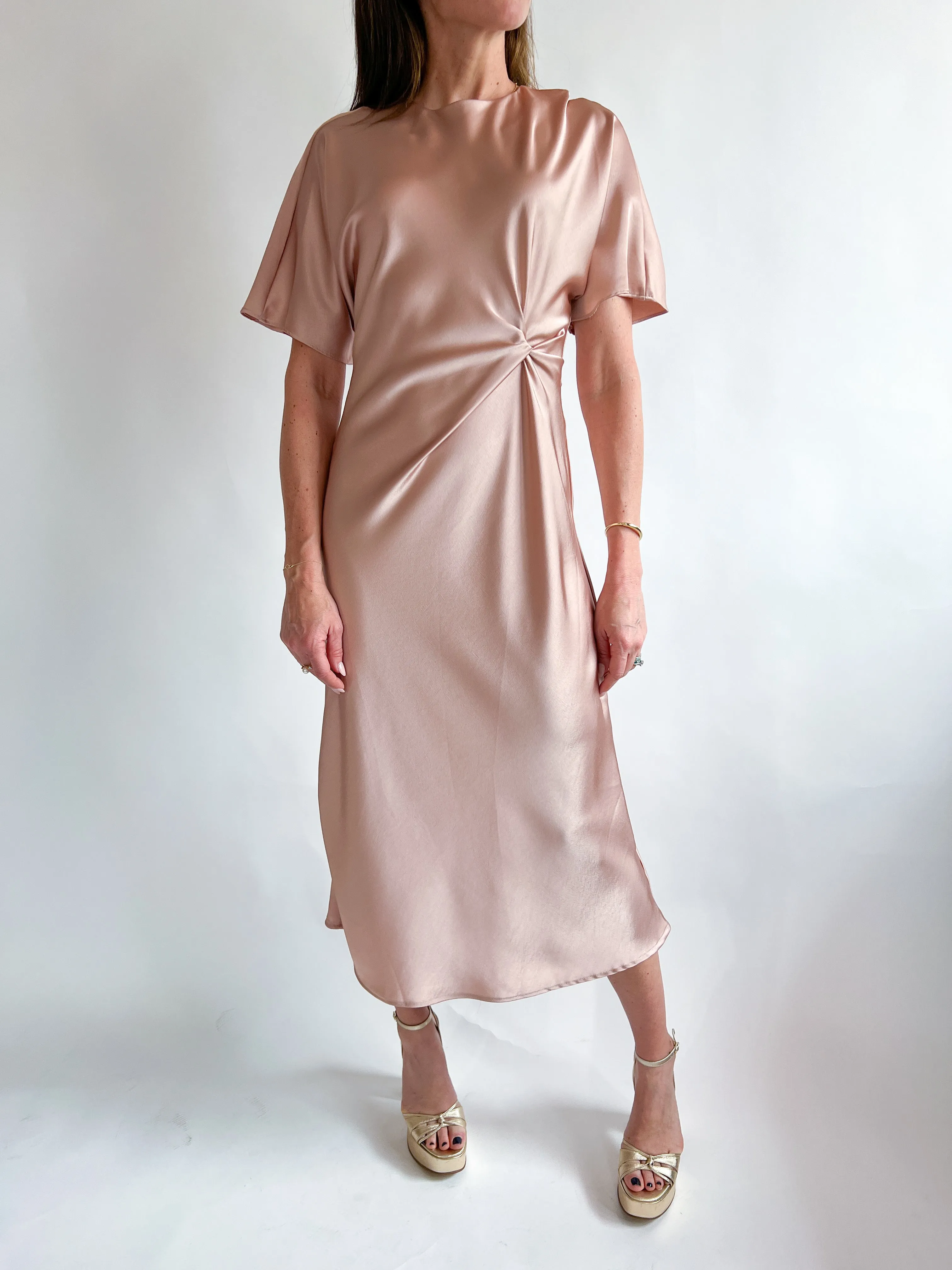 Knotted Satin Midi Dress