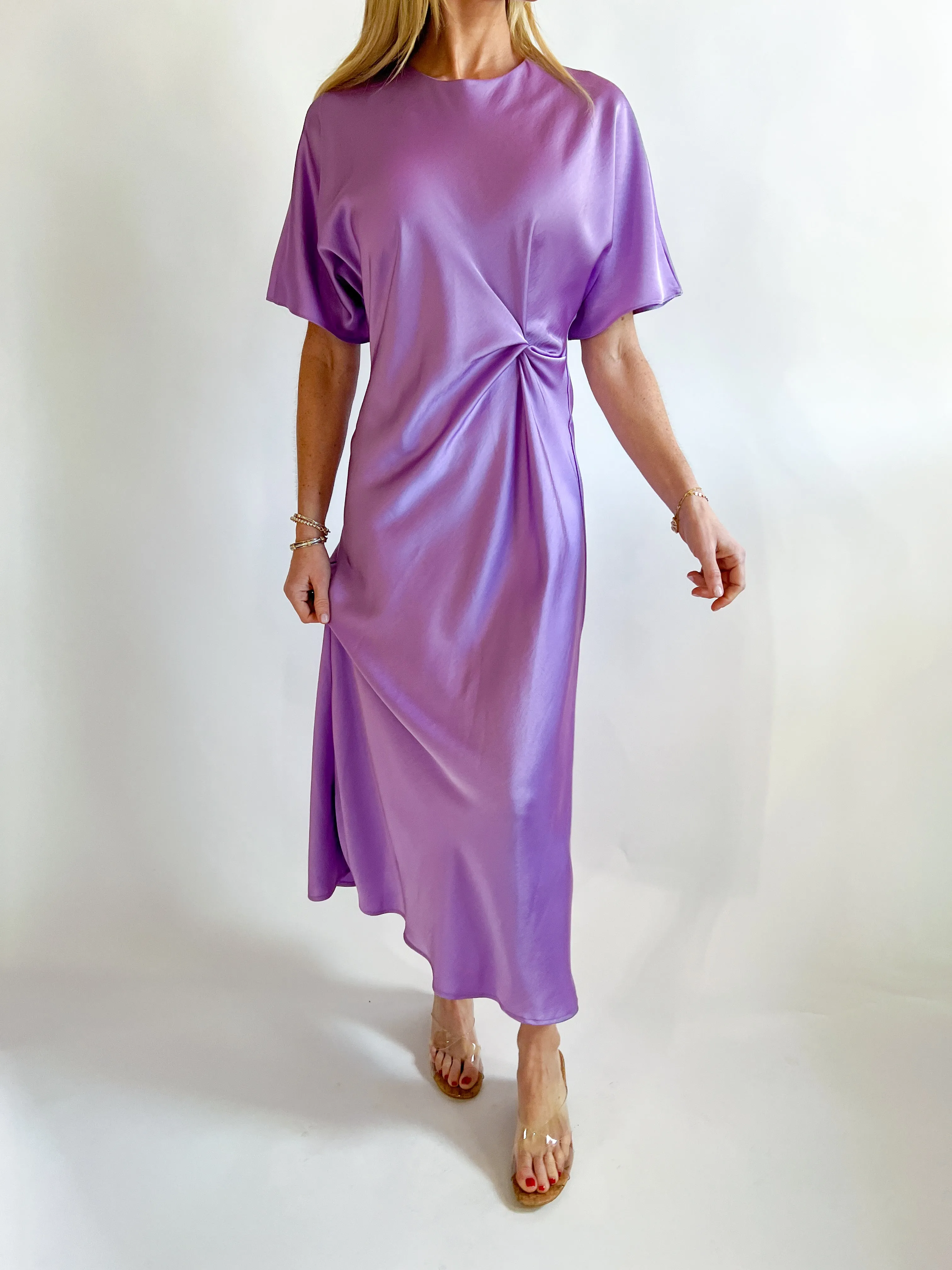 Knotted Satin Midi Dress