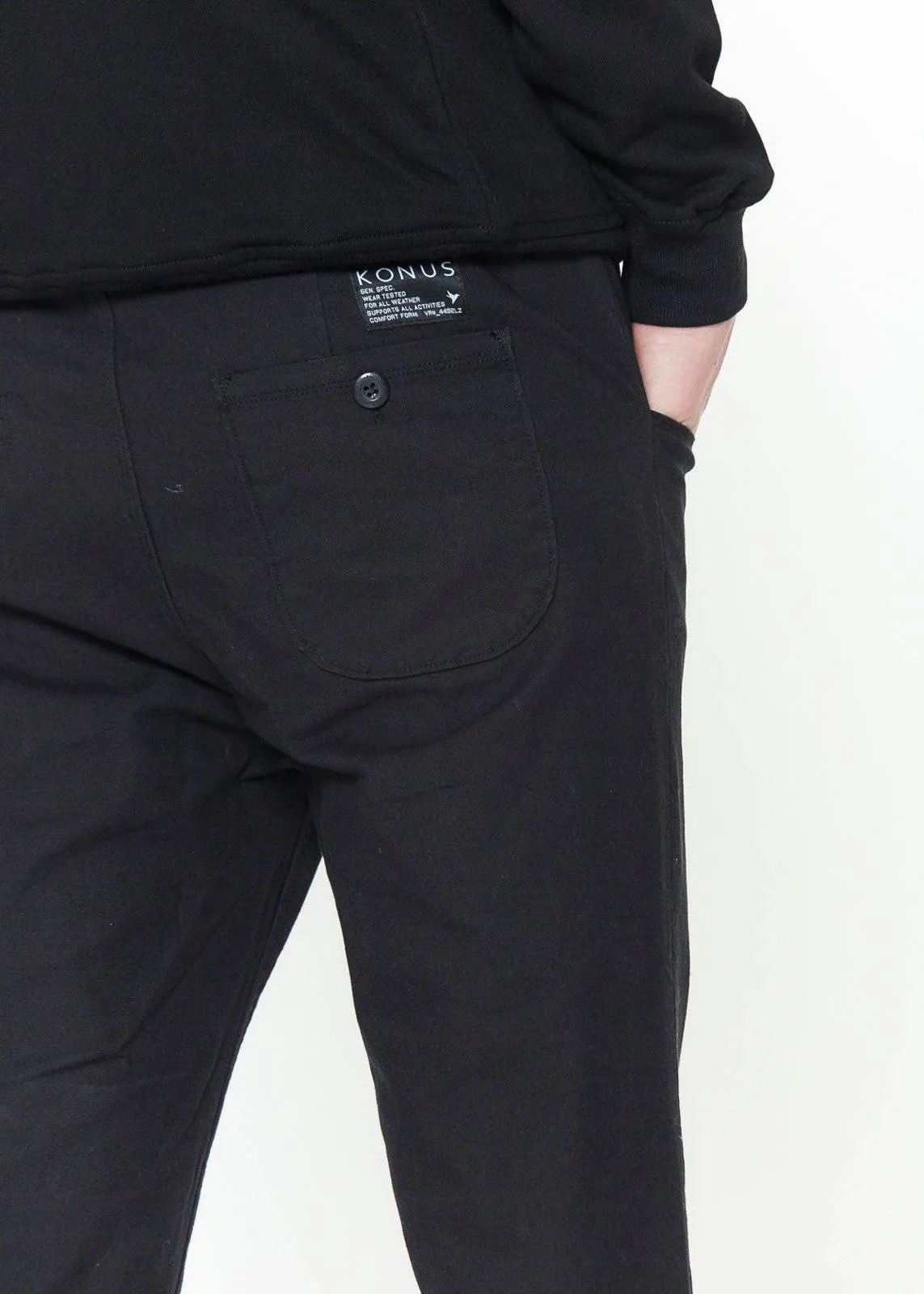 Konus Men's Chino Pant With Asymmetrical Zipper Fly in Black