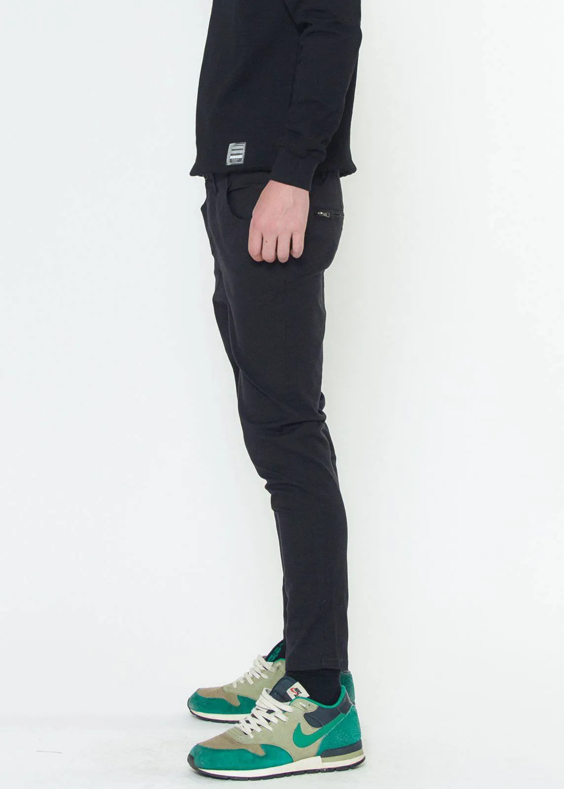 Konus Men's Chino Pant With Asymmetrical Zipper Fly in Black