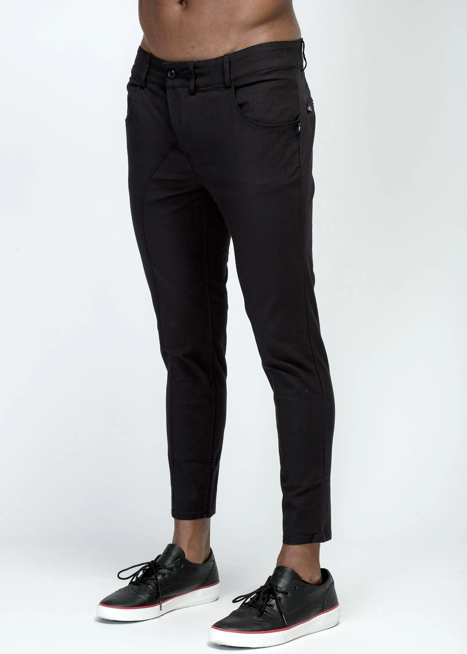 Konus Men's Chino Pant With Asymmetrical Zipper Fly in Black