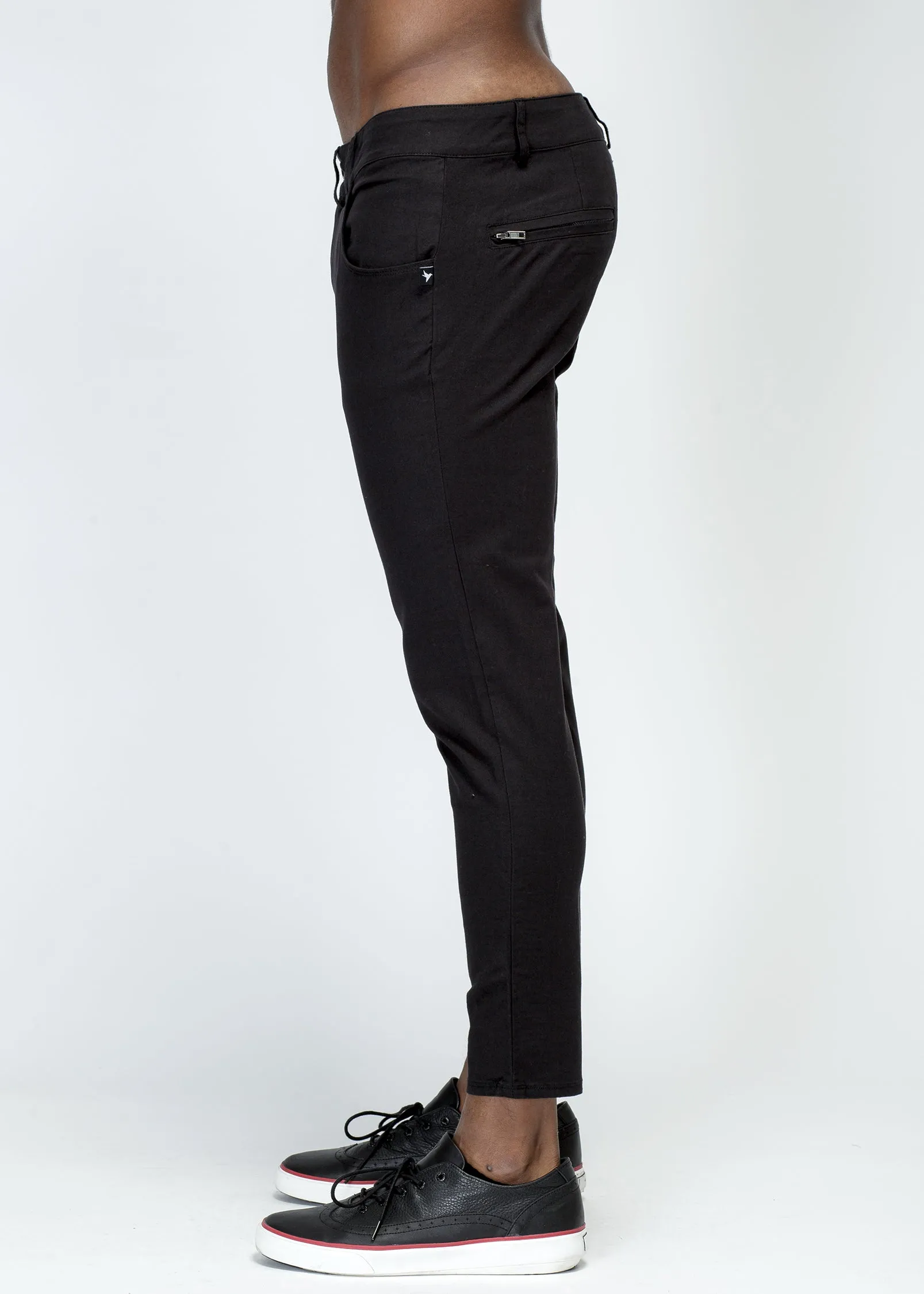 Konus Men's Chino Pant With Asymmetrical Zipper Fly in Black