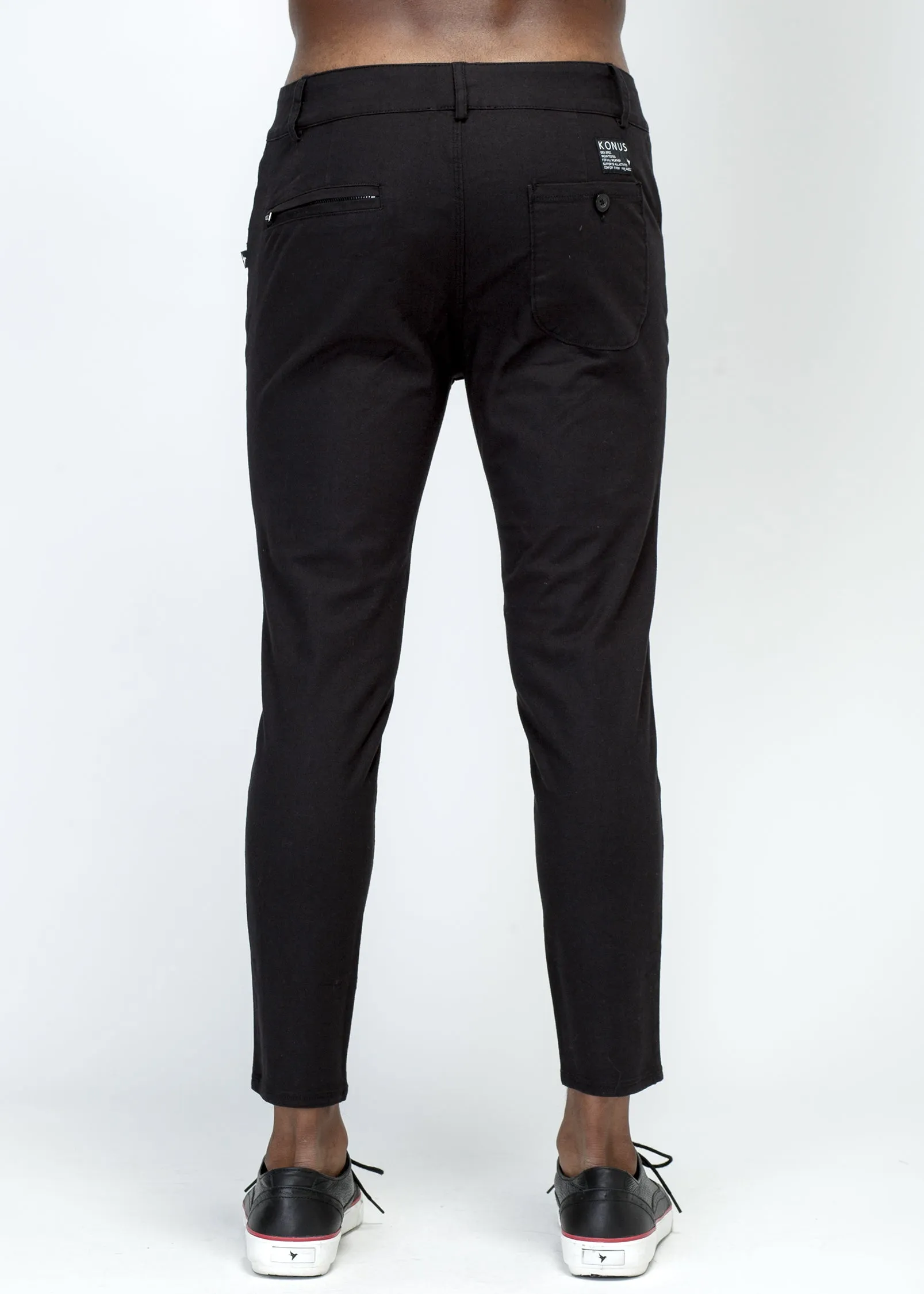 Konus Men's Chino Pant With Asymmetrical Zipper Fly in Black