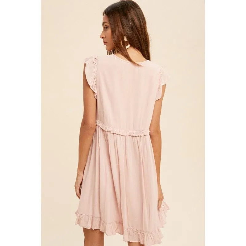 Lace accent ruffle trim mini dress
