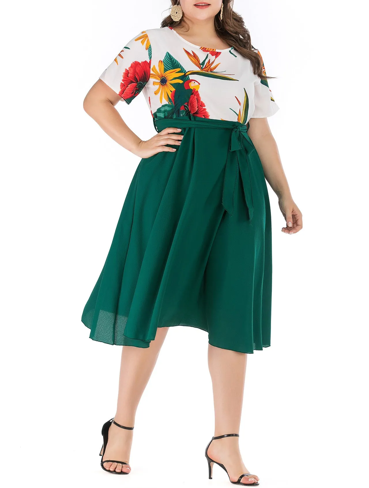 Large Size Temperament Short Sleeve Large Swing Dress