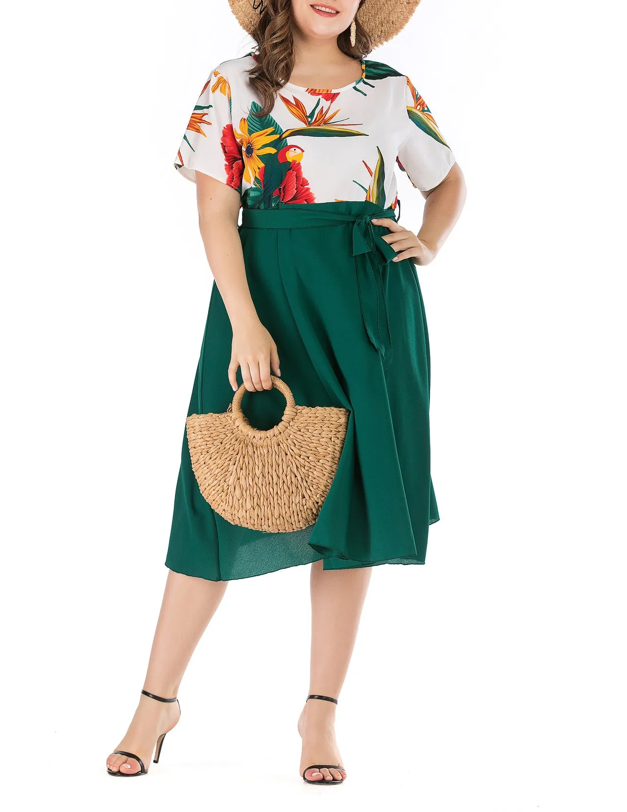 Large Size Temperament Short Sleeve Large Swing Dress