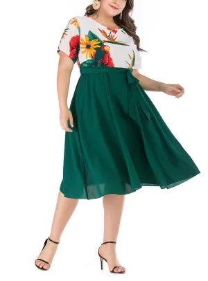 Large Size Temperament Short Sleeve Large Swing Dress