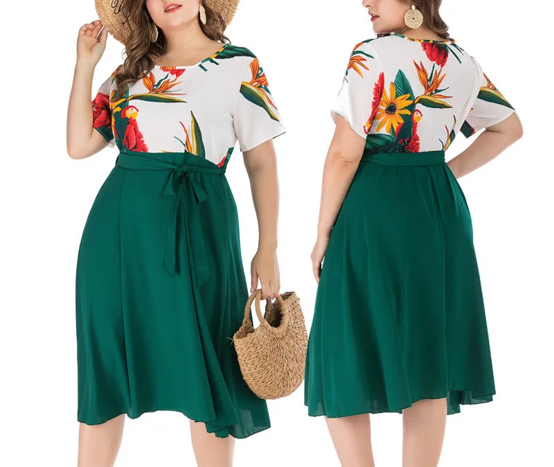 Large Size Temperament Short Sleeve Large Swing Dress