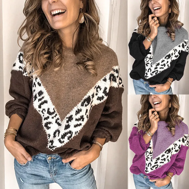 Leopard Contrast Knitted Sweater
