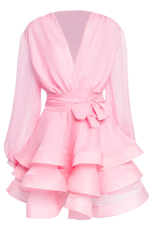 Light chiffon mini dress with belt