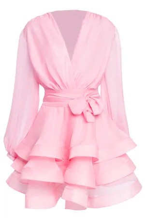 Light chiffon mini dress with belt