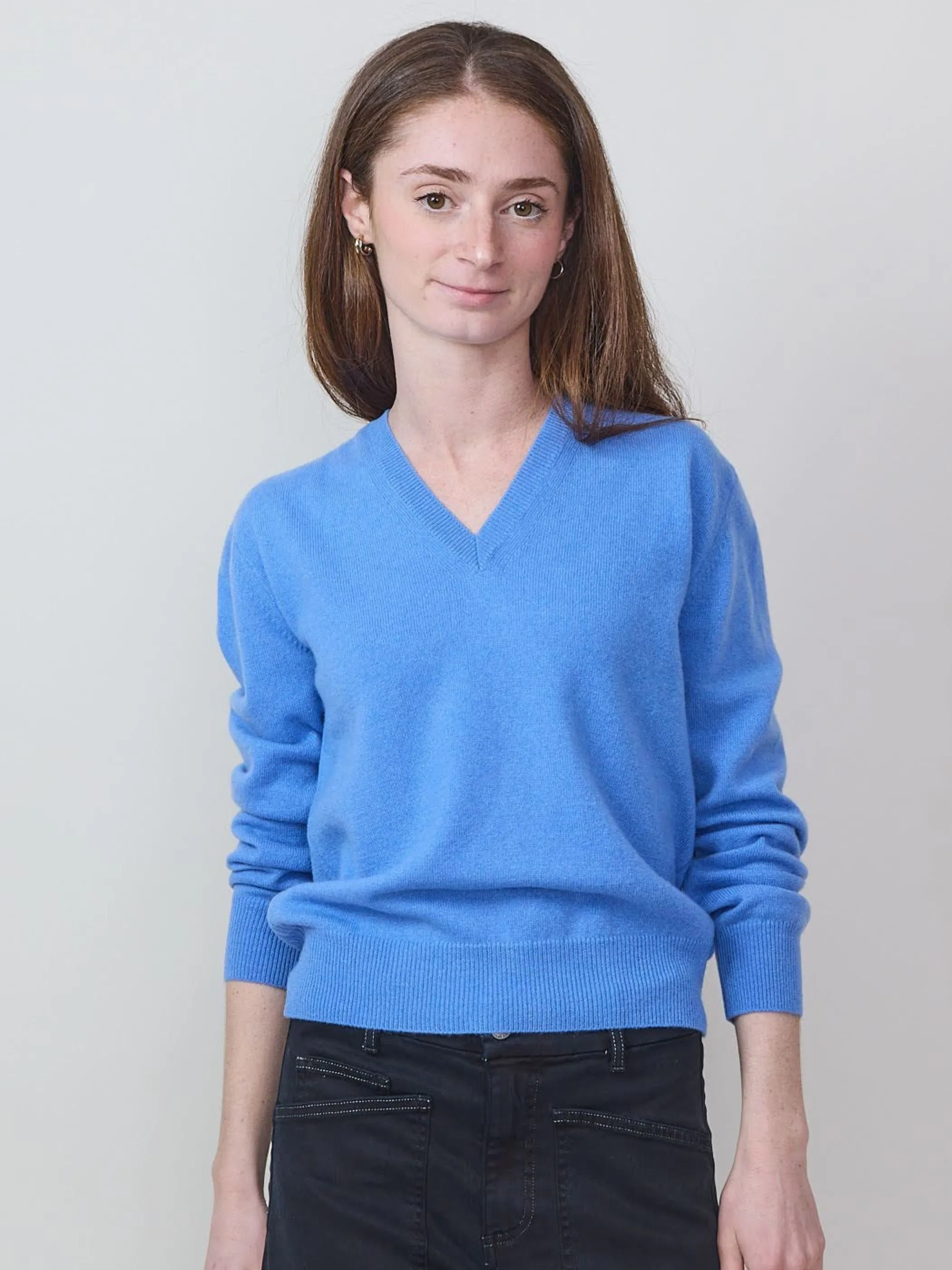 Light V-neck Sweater, Azure