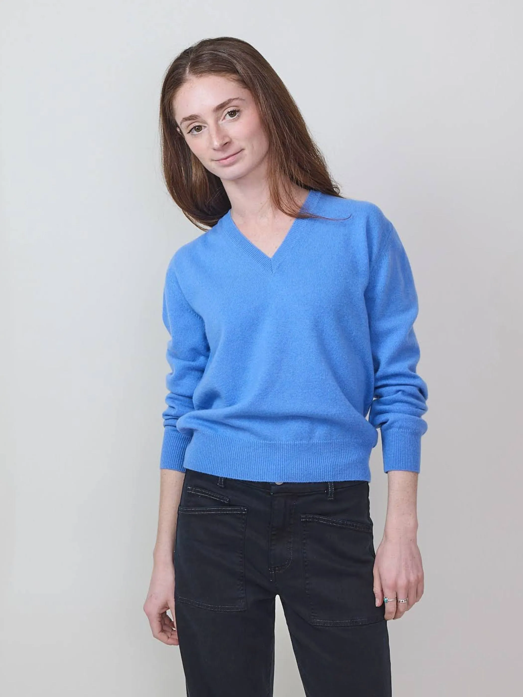Light V-neck Sweater, Azure