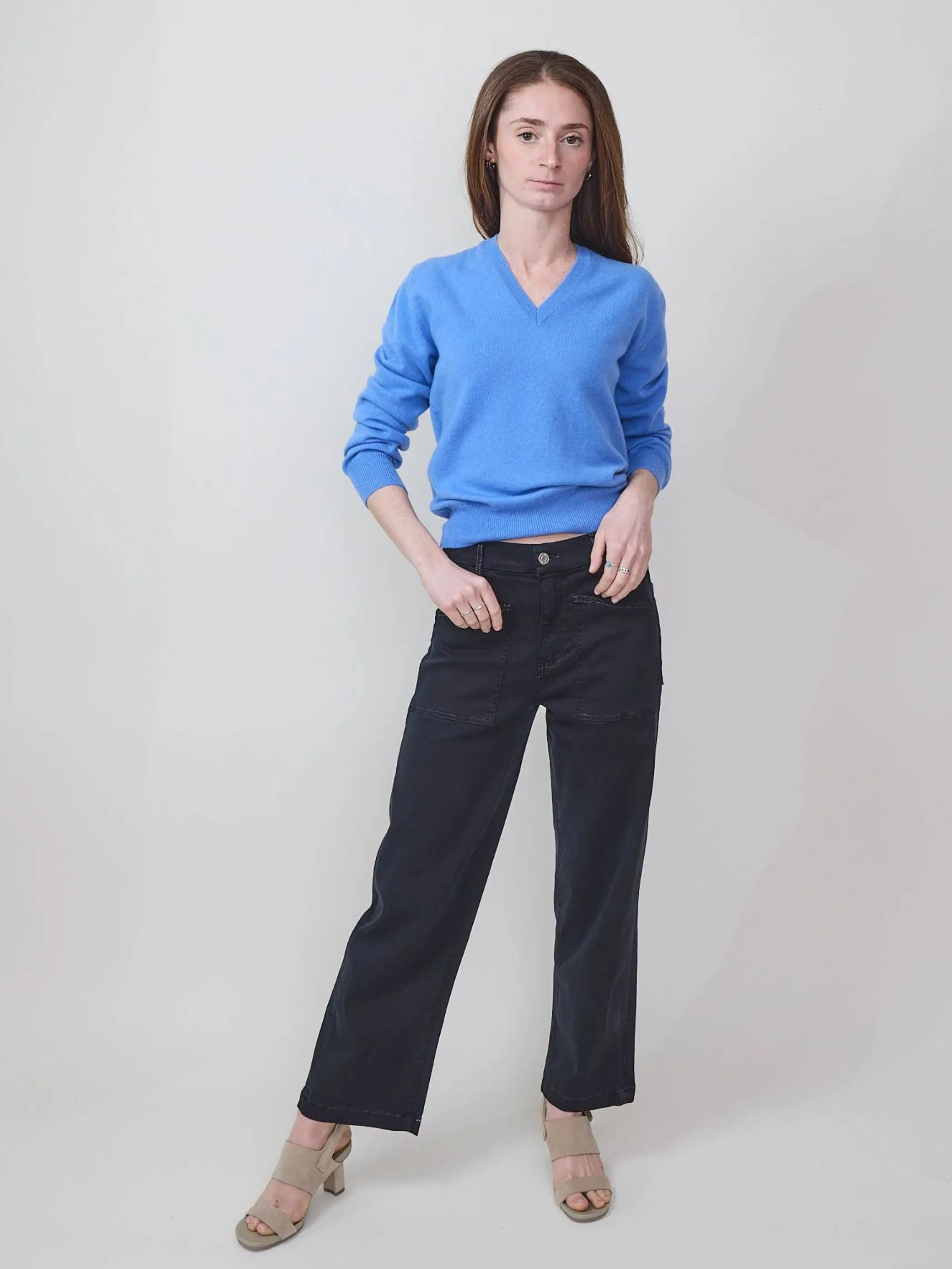 Light V-neck Sweater, Azure