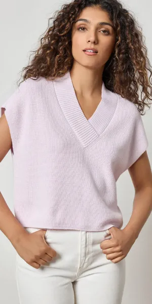 Lilla P Wide Trim VNeck Sweater